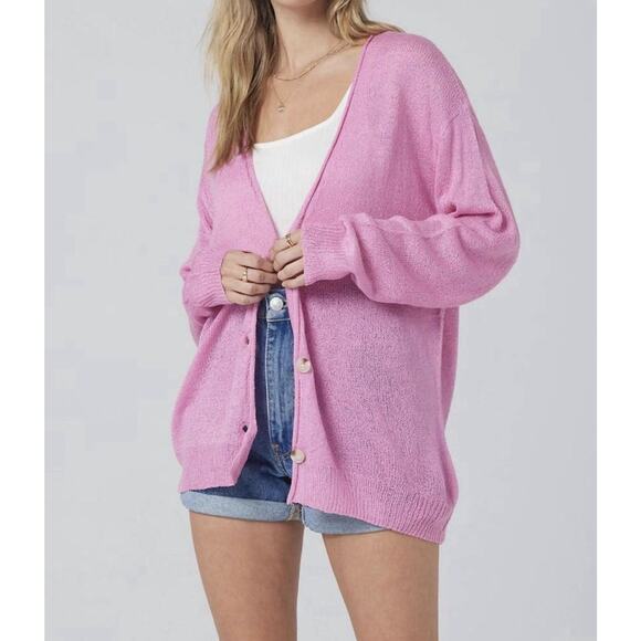 SALTWATER LUXE Sweaters - Saltwater Luxe Cardigan Women’s Sz M Delby Open Knit Button Front Rolled Hem